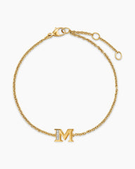 Petite Pavé Initial Chain Bracelet in 18K Yellow Gold with Diamond M