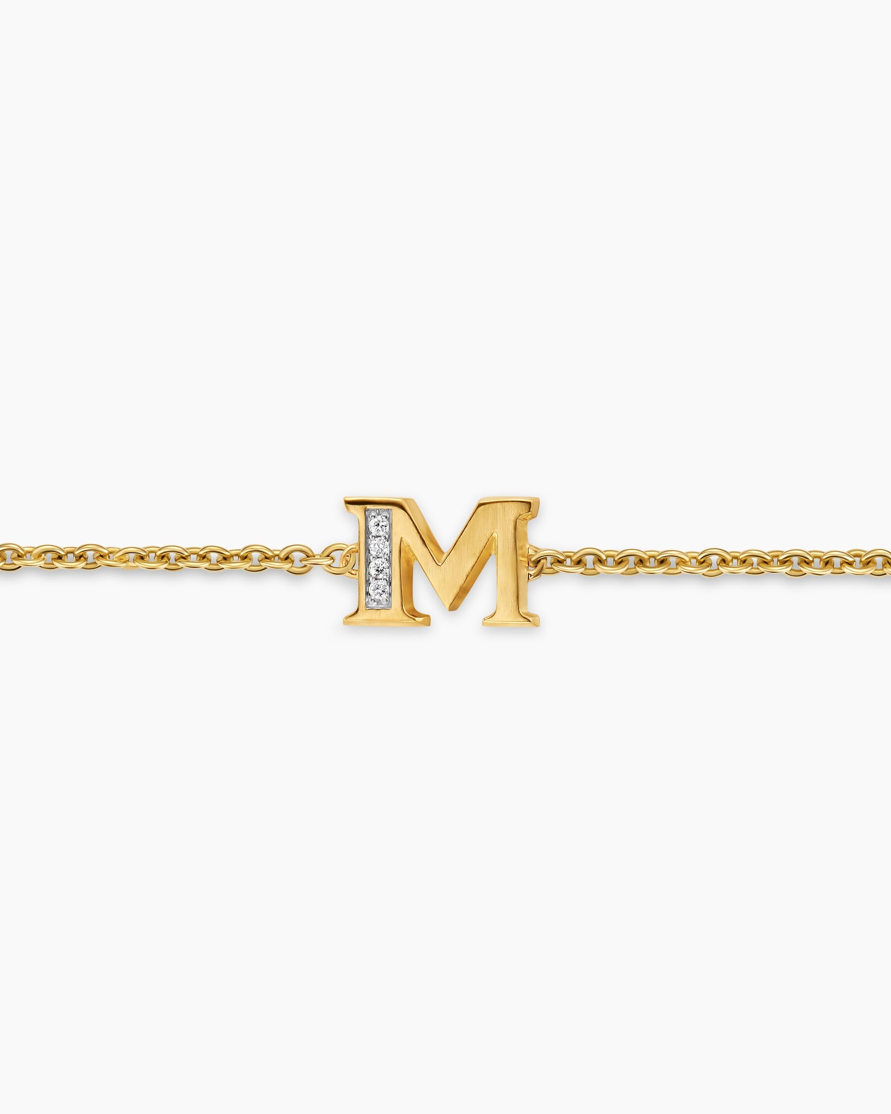 Petite Pavé Initial Chain Bracelet in 18K Yellow Gold with Diamond M