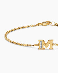 Petite Pavé Initial Chain Bracelet in 18K Yellow Gold with Diamond M