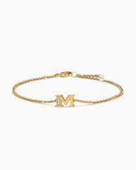 Petite Pavé Initial Chain Bracelet in 18K Yellow Gold with Diamond M