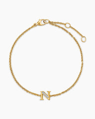 Petite Pavé Initial Chain Bracelet in 18K Yellow Gold with Diamond N