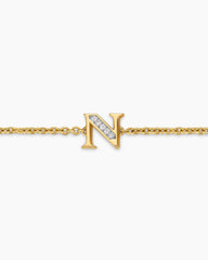 Petite Pavé Initial Chain Bracelet in 18K Yellow Gold with Diamond N