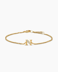 Petite Pavé Initial Chain Bracelet in 18K Yellow Gold with Diamond N