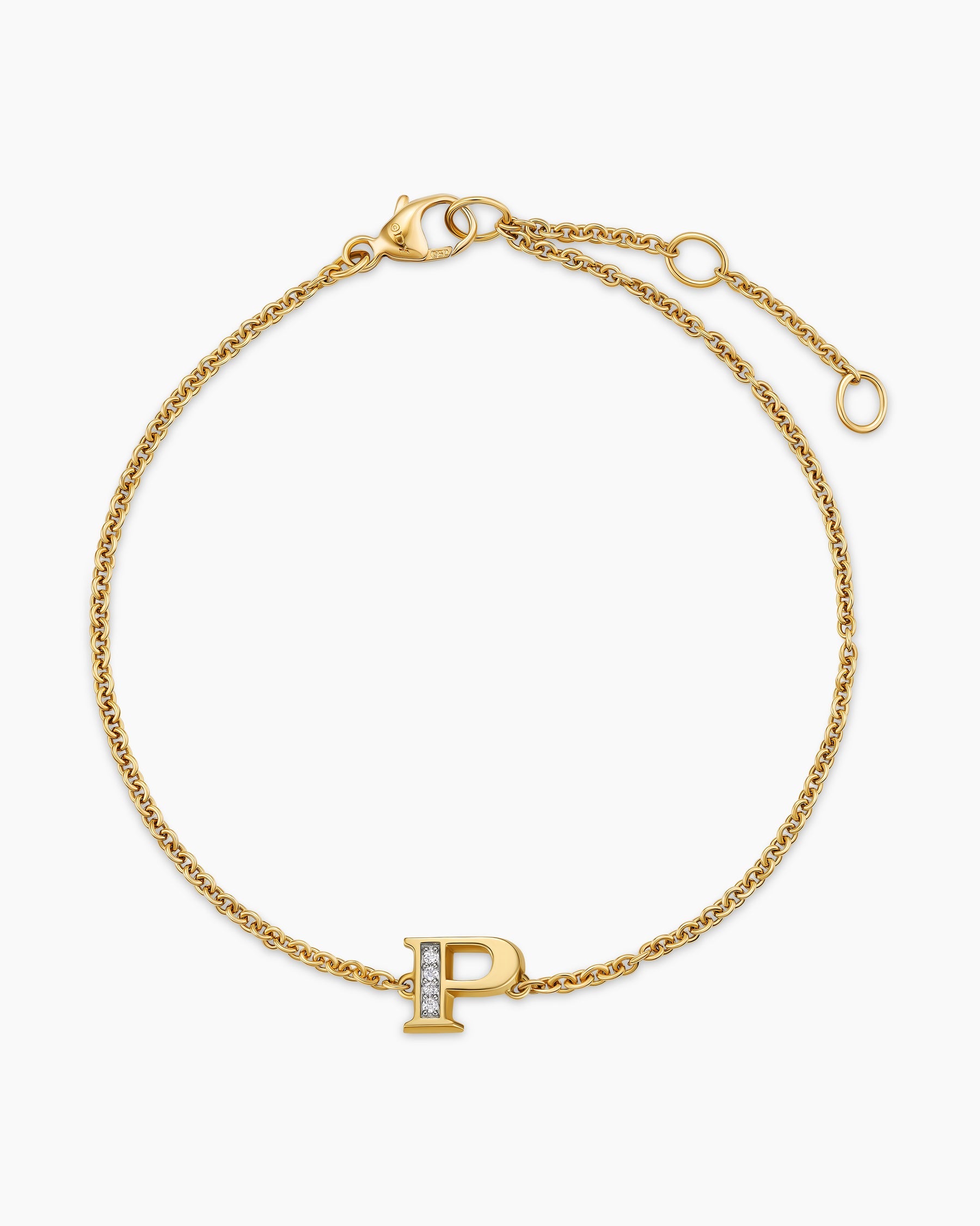 Petite Pavé Initial Chain Bracelet in 18K Yellow Gold with Diamond P