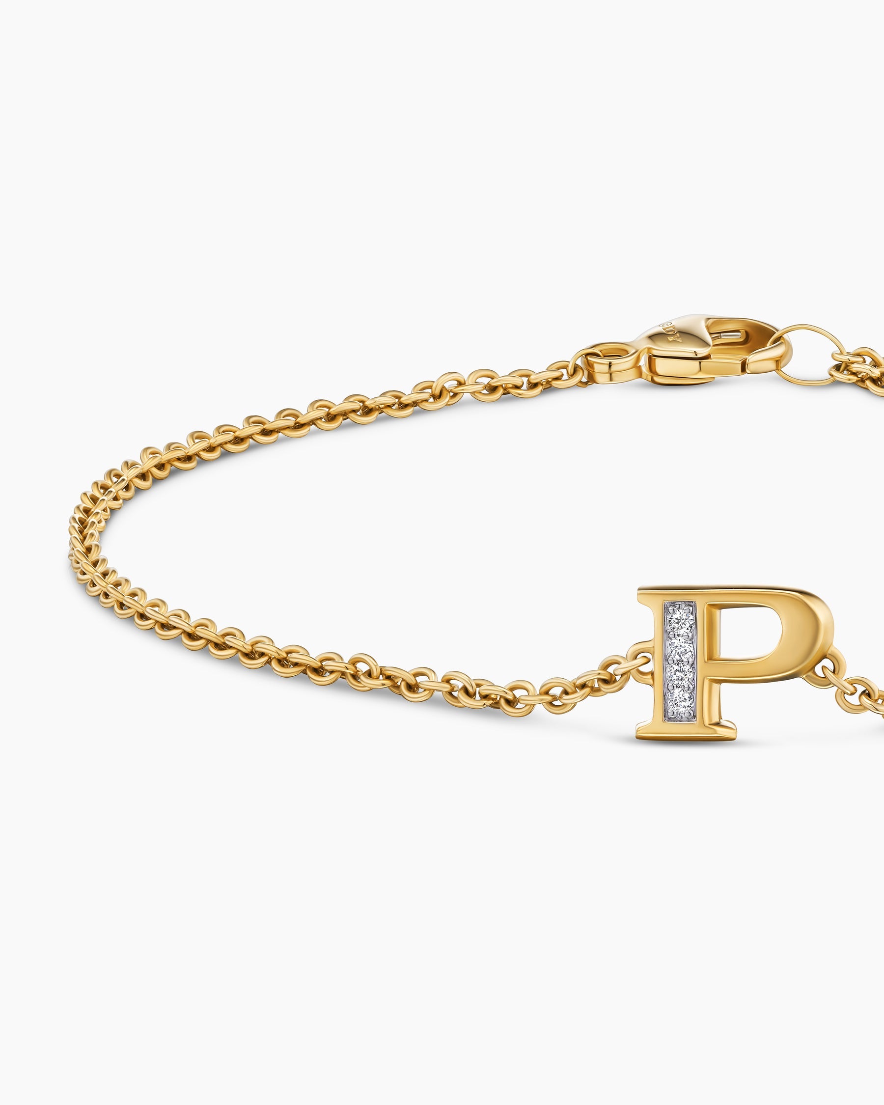 Petite Pavé Initial Chain Bracelet in 18K Yellow Gold with Diamond P