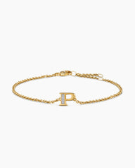 Petite Pavé Initial Chain Bracelet in 18K Yellow Gold with Diamond P