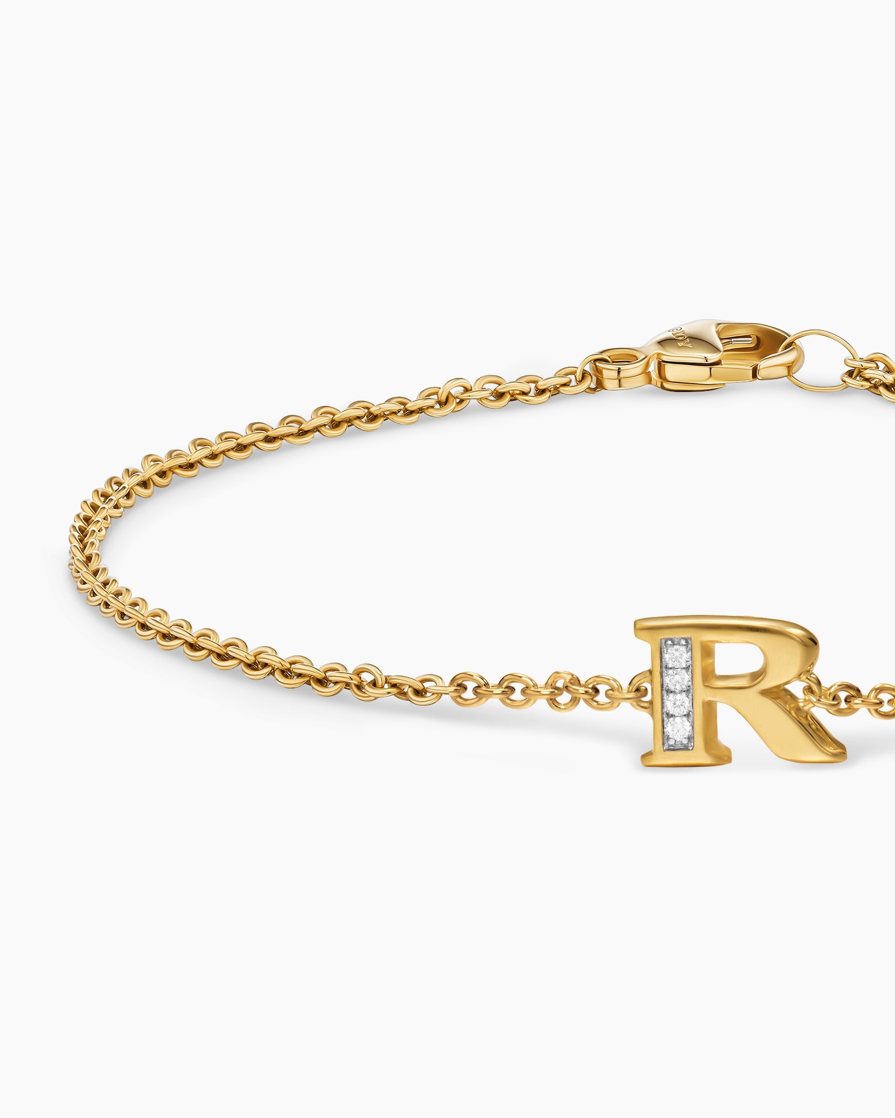 Petite Pavé Initial Chain Bracelet in 18K Yellow Gold with Diamond R