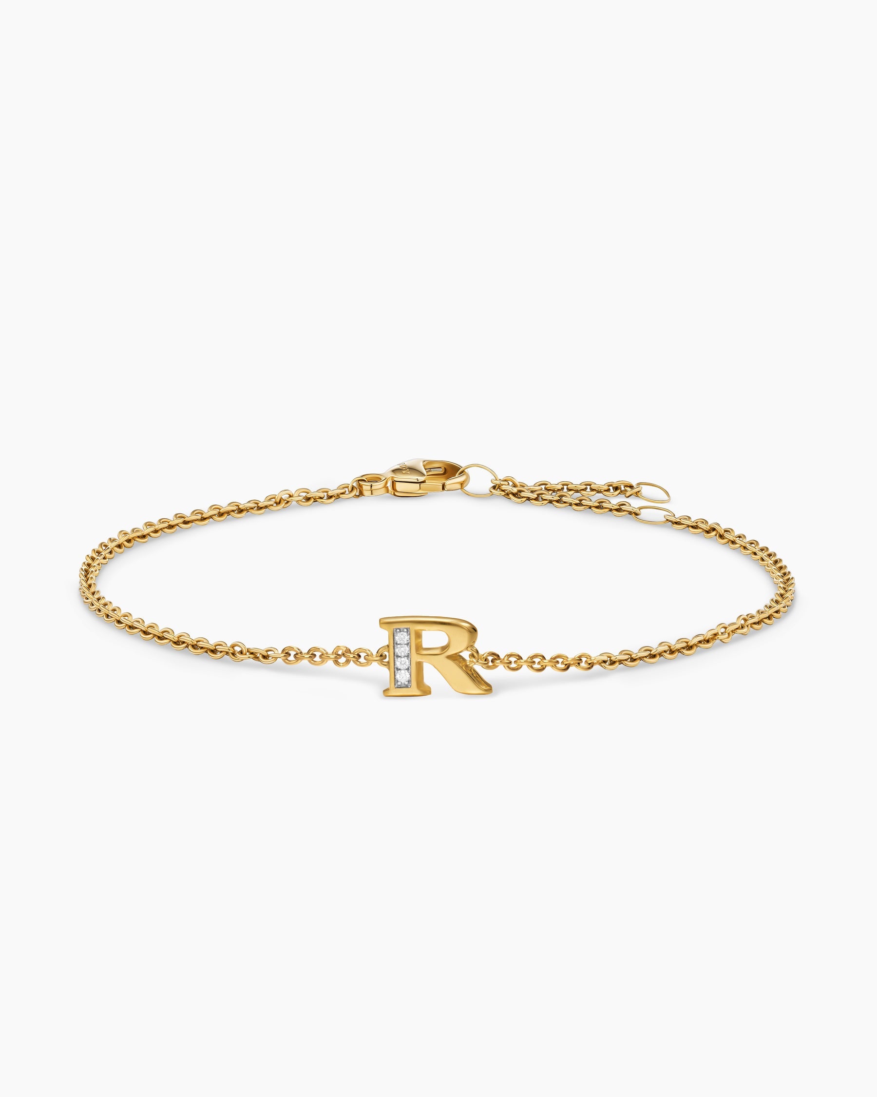 Petite Pavé Initial Chain Bracelet in 18K Yellow Gold with Diamond R