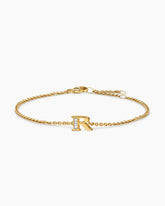 Petite Pavé Initial Chain Bracelet in 18K Yellow Gold with Diamond R