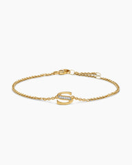 Petite Pavé Initial Chain Bracelet in 18K Yellow Gold with Diamond S