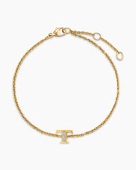 Petite Pavé Initial Chain Bracelet in 18K Yellow Gold with Diamond T