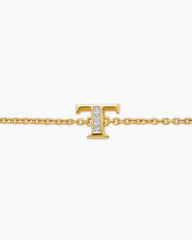 Petite Pavé Initial Chain Bracelet in 18K Yellow Gold with Diamond T