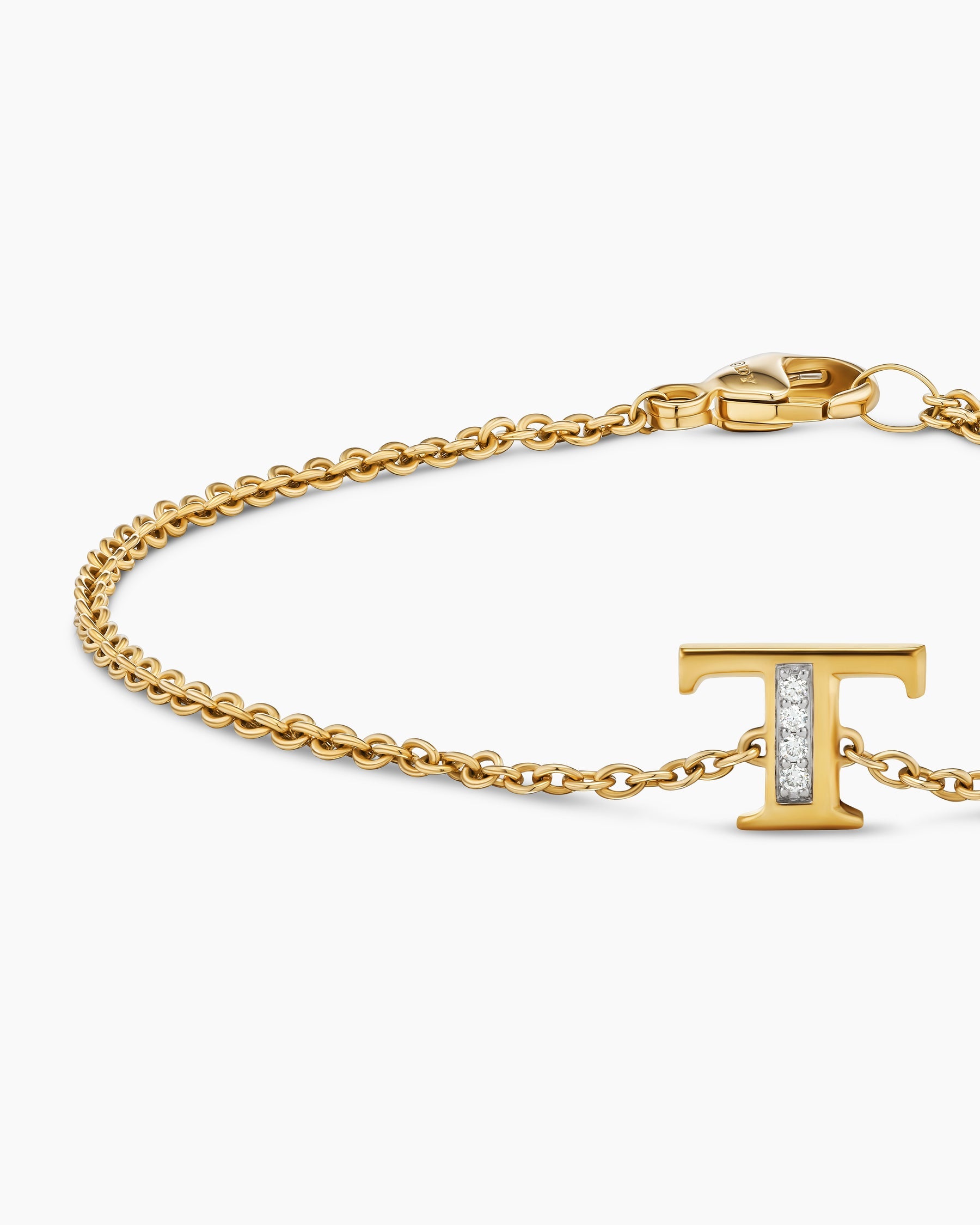 Petite Pavé Initial Chain Bracelet in 18K Yellow Gold with Diamond T