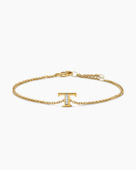 Petite Pavé Initial Chain Bracelet in 18K Yellow Gold with Diamond T