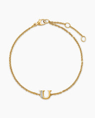 Petite Pavé Initial Chain Bracelet in 18K Yellow Gold with Diamond U