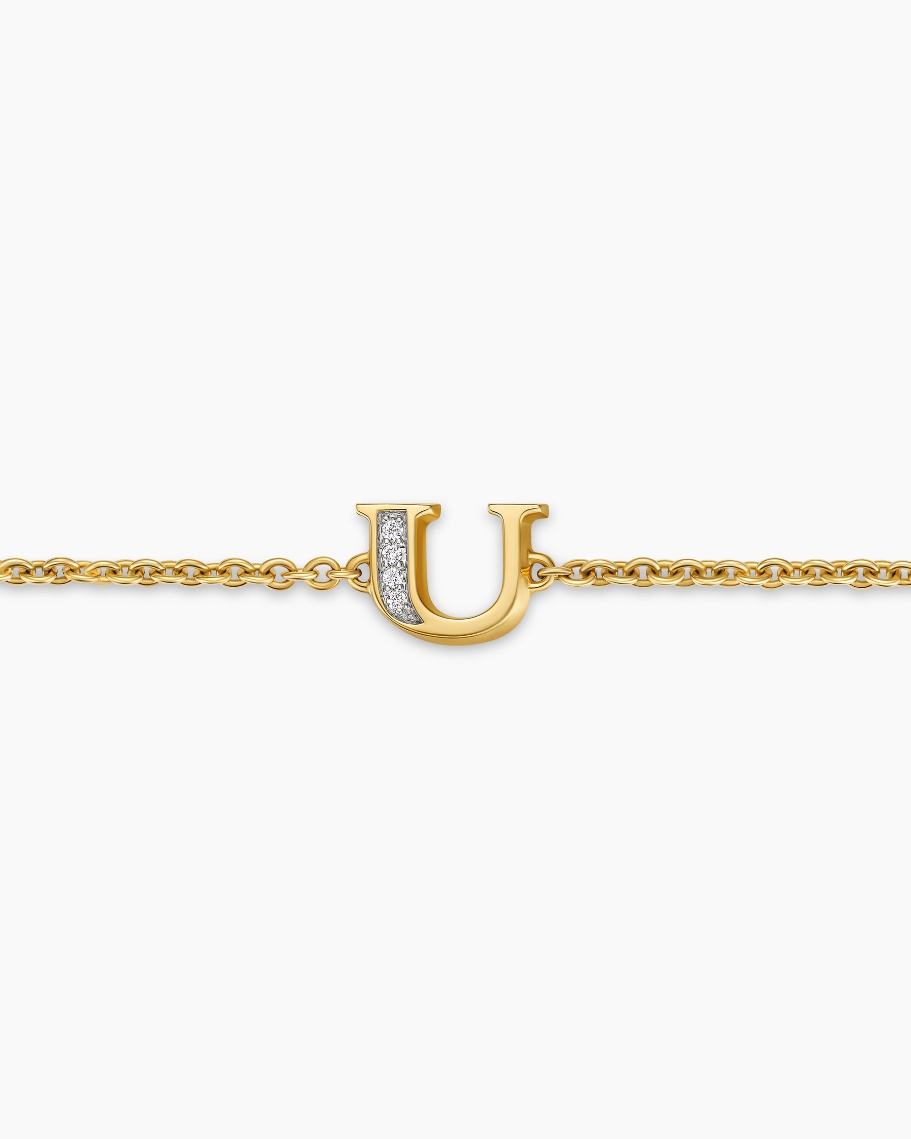 Petite Pavé Initial Chain Bracelet in 18K Yellow Gold with Diamond U