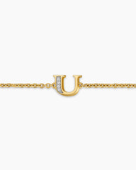 Petite Pavé Initial Chain Bracelet in 18K Yellow Gold with Diamond U