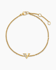 Petite Pavé Initial Chain Bracelet in 18K Yellow Gold with Diamond V