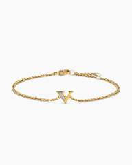 Petite Pavé Initial Chain Bracelet in 18K Yellow Gold with Diamond V