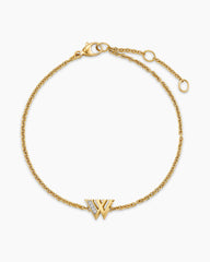 Petite Pavé Initial Chain Bracelet in 18K Yellow Gold with Diamond W