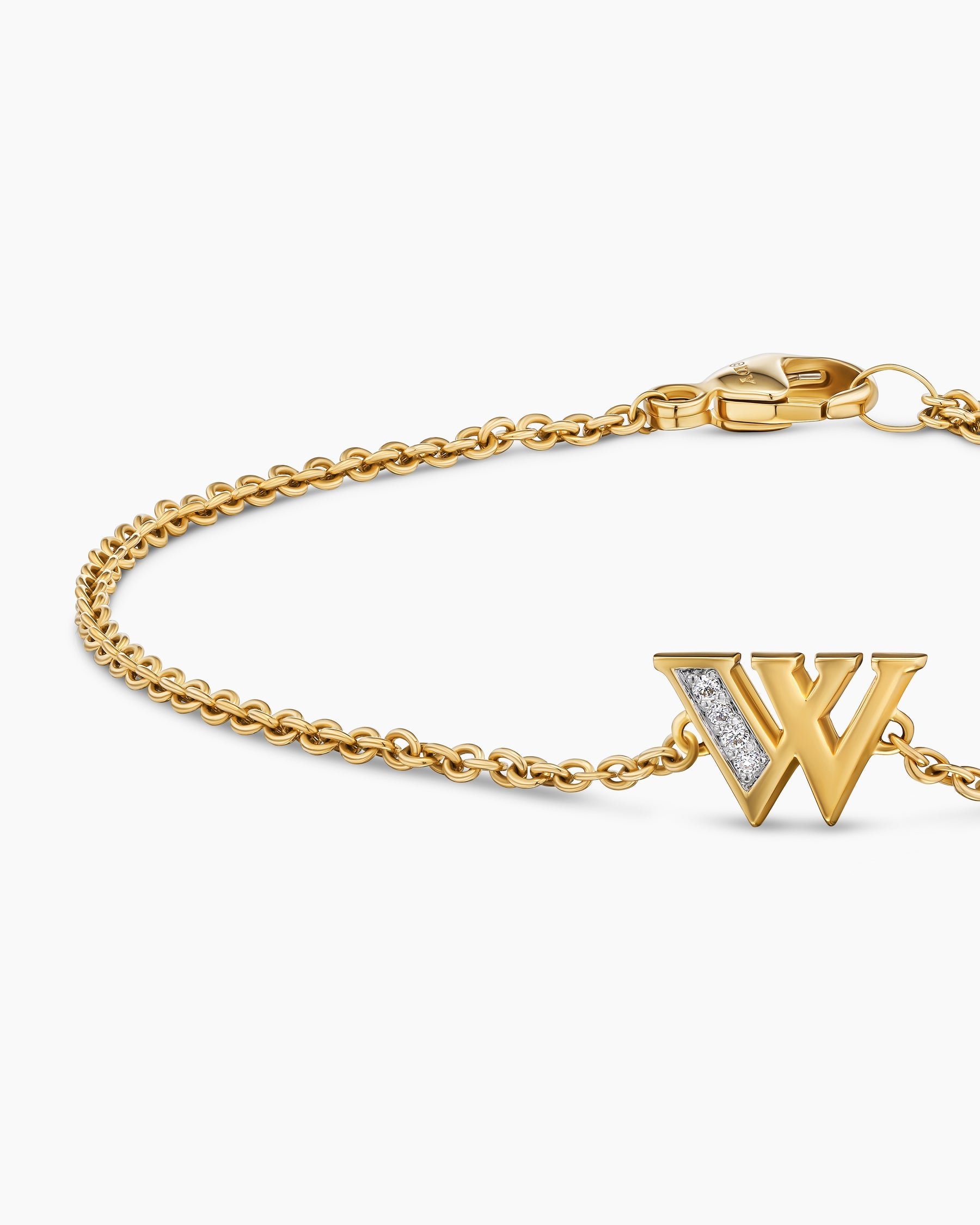 Petite Pavé Initial Chain Bracelet in 18K Yellow Gold with Diamond W