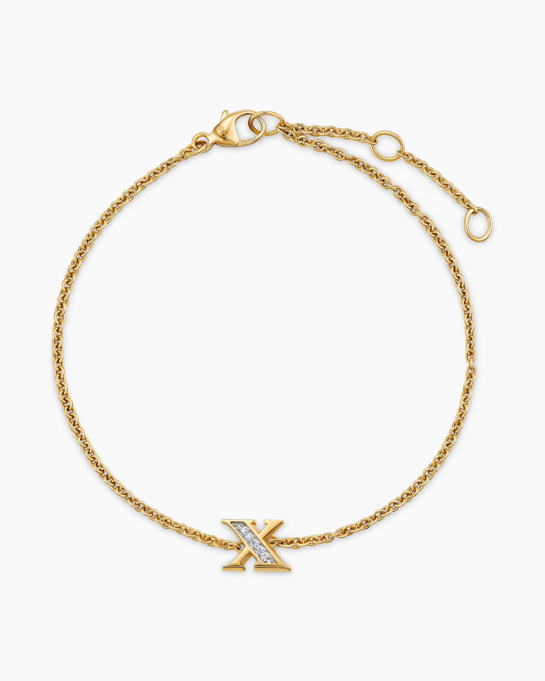 Petite Pavé Initial Chain Bracelet in 18K Yellow Gold with Diamond X