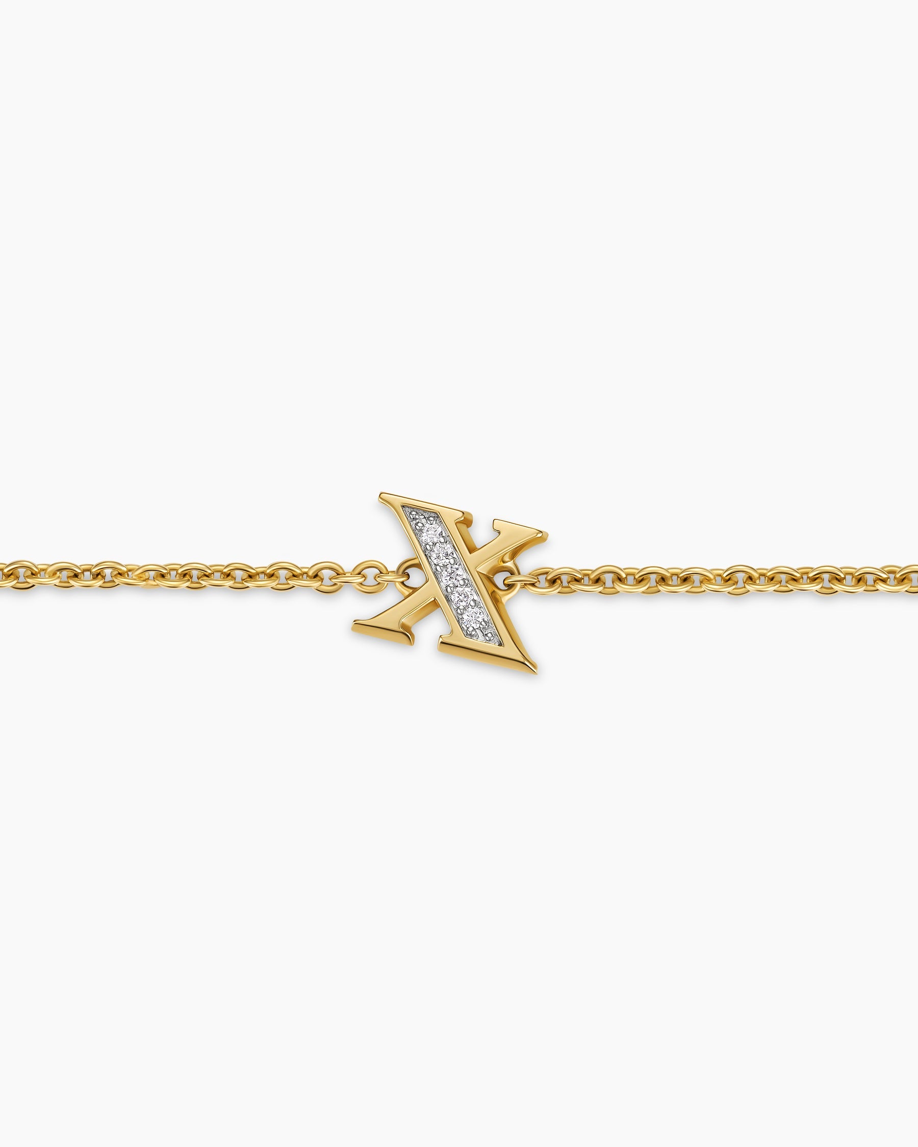 Petite Pavé Initial Chain Bracelet in 18K Yellow Gold with Diamond X