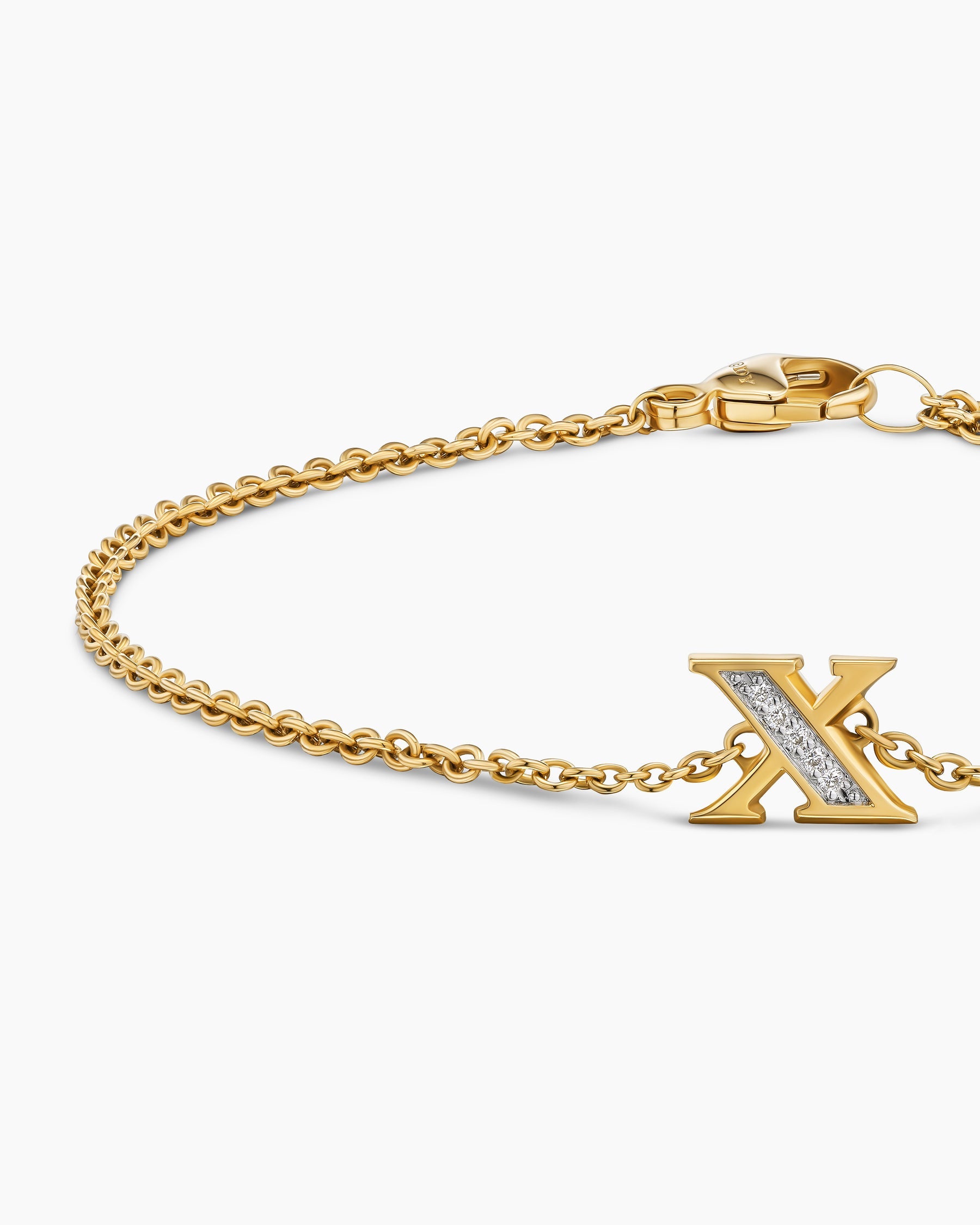 Petite Pavé Initial Chain Bracelet in 18K Yellow Gold with Diamond X