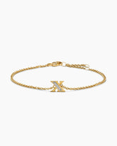 Petite Pavé Initial Chain Bracelet in 18K Yellow Gold with Diamond X