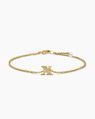 Petite Pavé Initial Chain Bracelet in 18K Yellow Gold with Diamond X