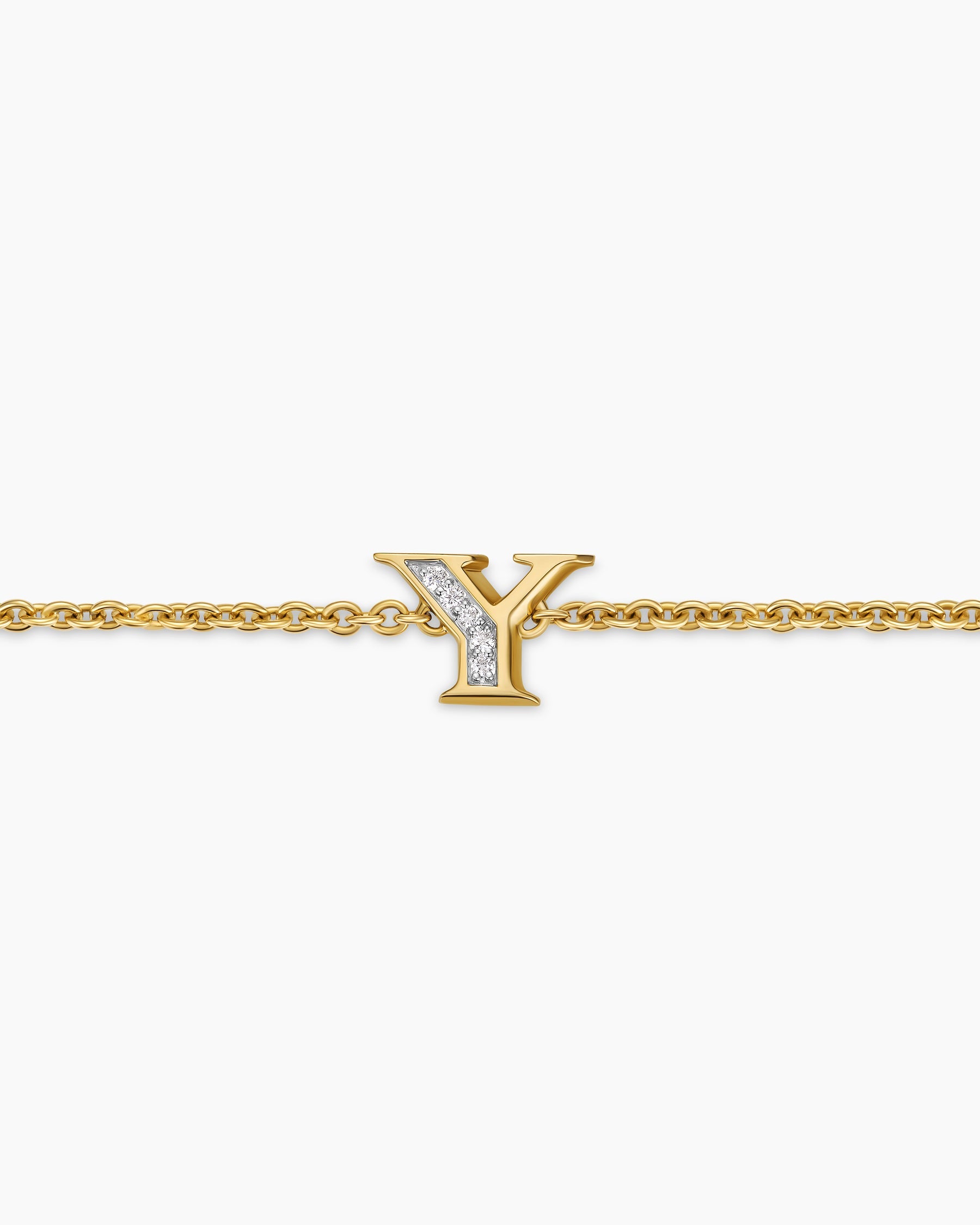 Petite Pavé Initial Chain Bracelet in 18K Yellow Gold with Diamond Y