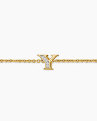 Petite Pavé Initial Chain Bracelet in 18K Yellow Gold with Diamond Y