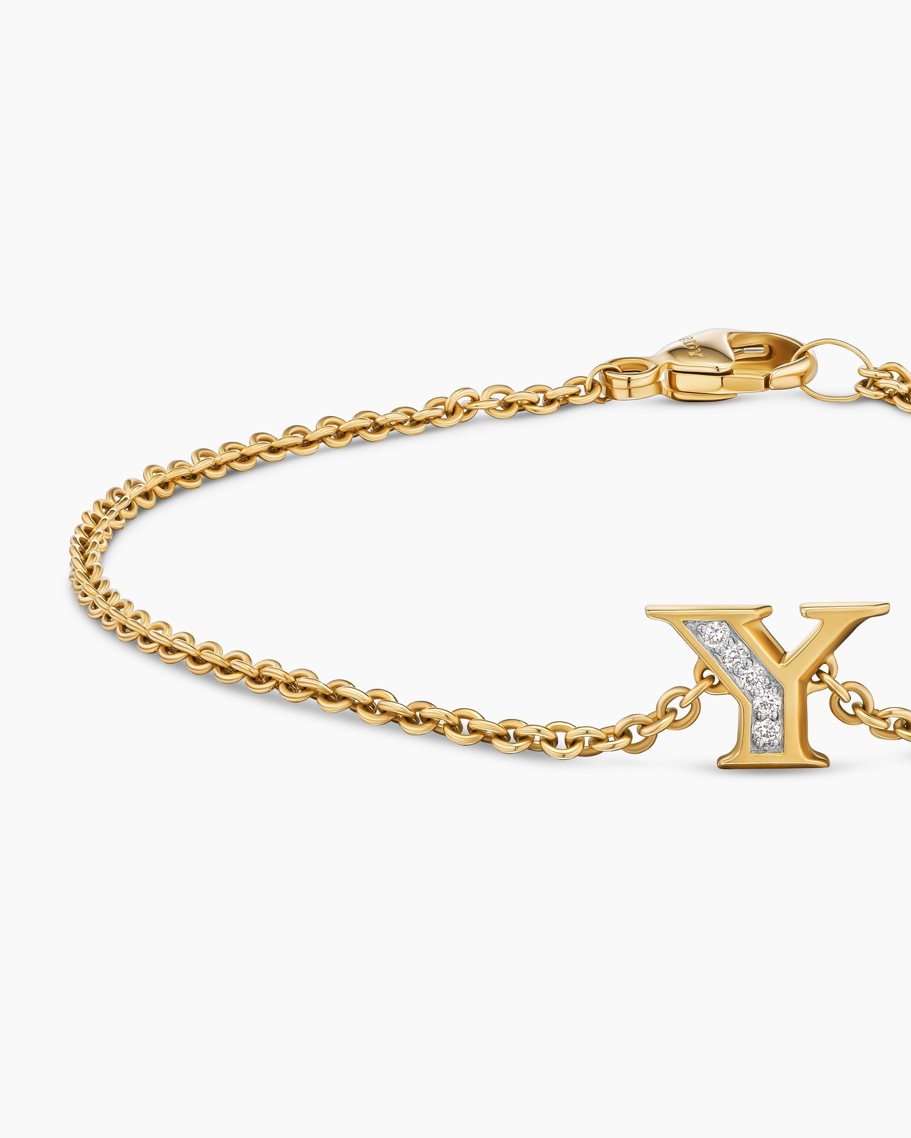 Petite Pavé Initial Chain Bracelet in 18K Yellow Gold with Diamond Y