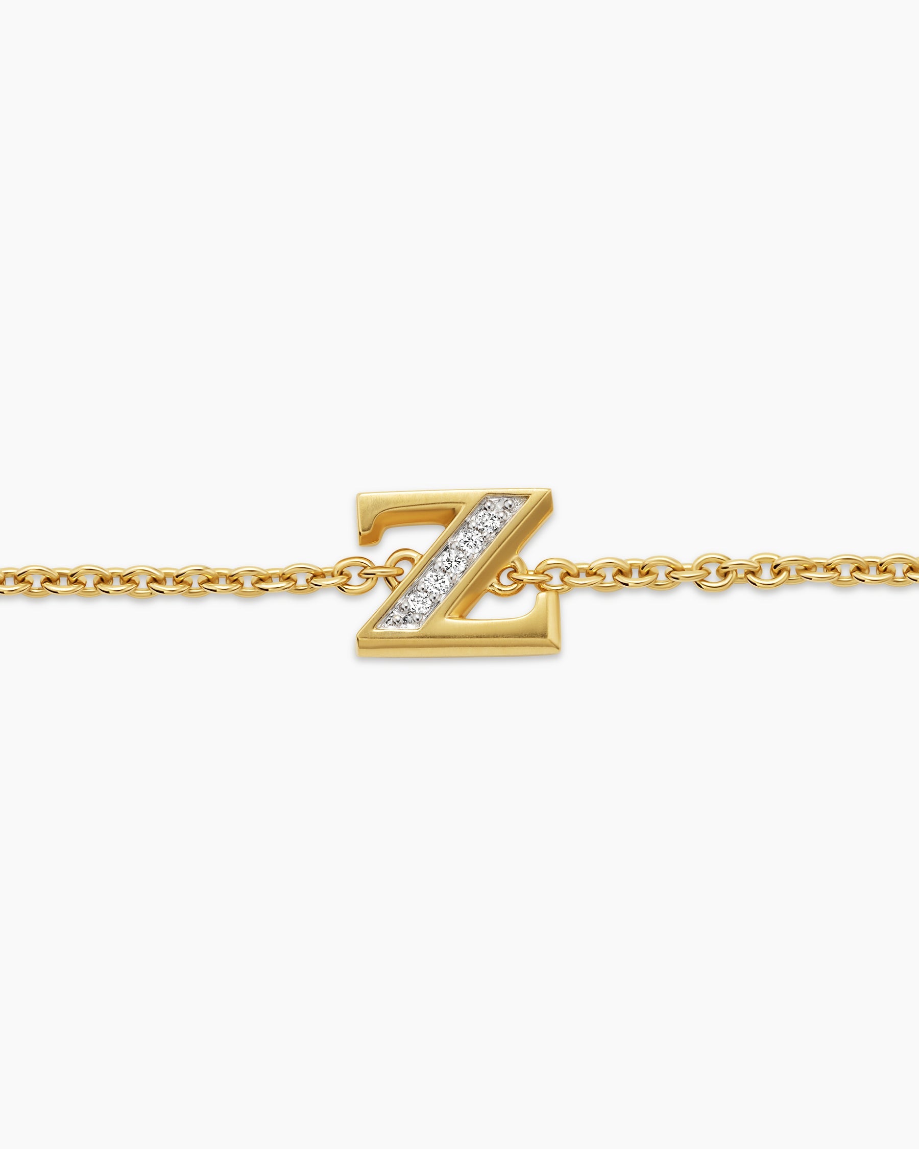 Petite Pavé Initial Chain Bracelet in 18K Yellow Gold with Diamond Z