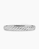 Sculpted Cable Bangle Bracelet in 18K White Gold with Diamonds, 8mm