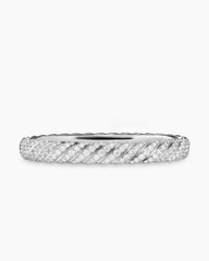 Sculpted Cable Bangle Bracelet in 18K White Gold with Diamonds, 8mm