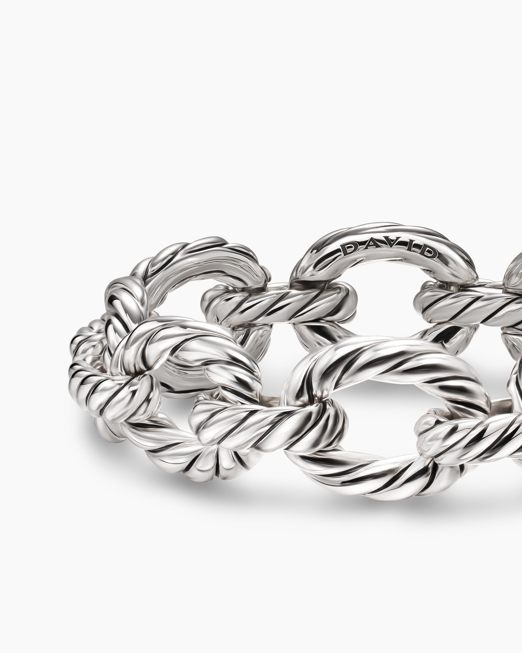 Sculpted Cable Oval Link Bracelet in Sterling Silver, 18mm