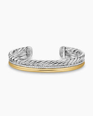 DY Mercer® Three Row Cuff Bracelet in Sterling Silver with 18K Yellow Gold and Diamonds, 10.4mm