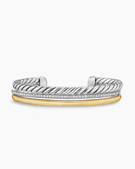 DY Mercer® Three Row Cuff Bracelet in Sterling Silver with 18K Yellow Gold and Diamonds, 10.4mm