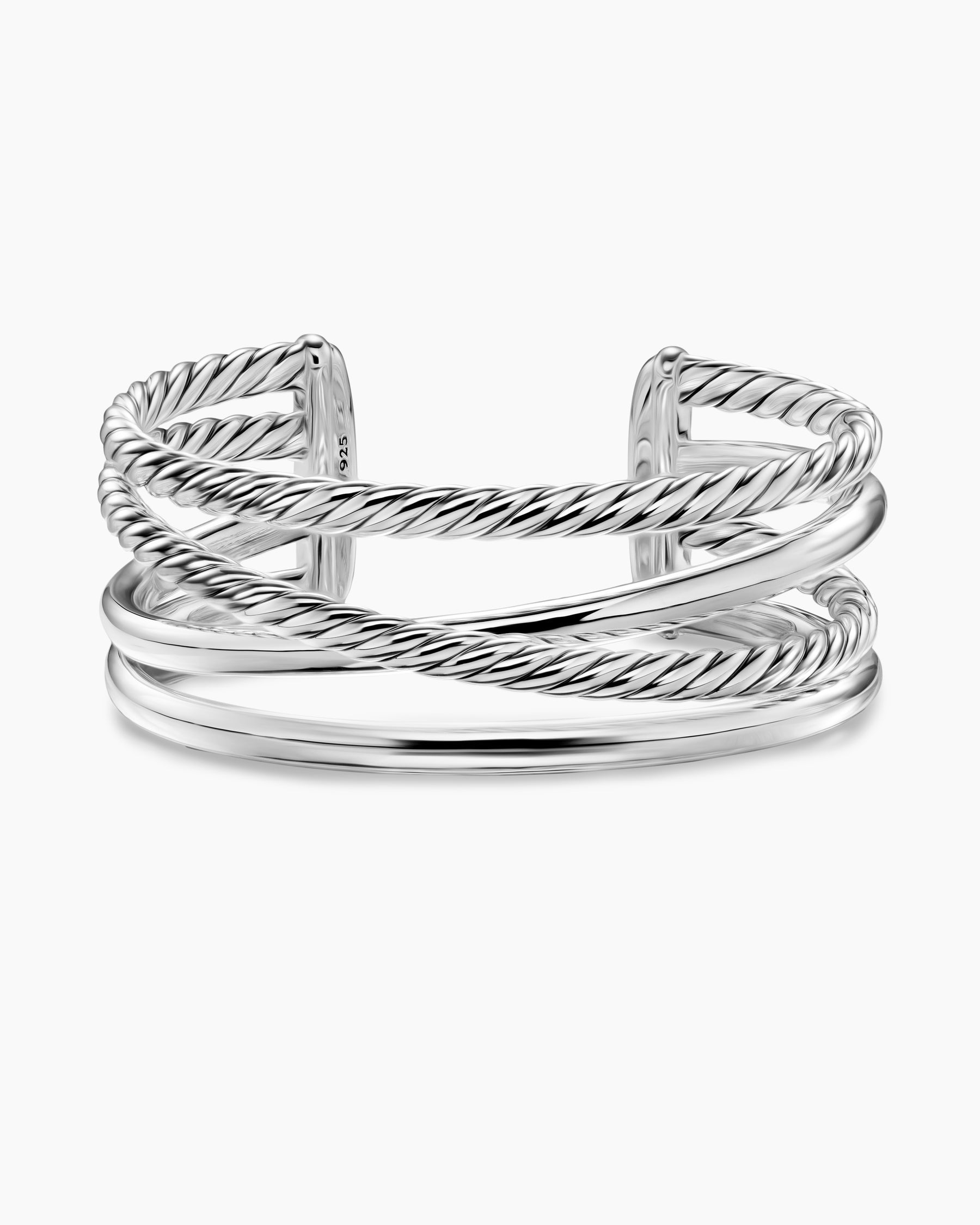 Bold Crossover Multi Row Cuff Bracelet in Sterling Silver, 24.4mm
