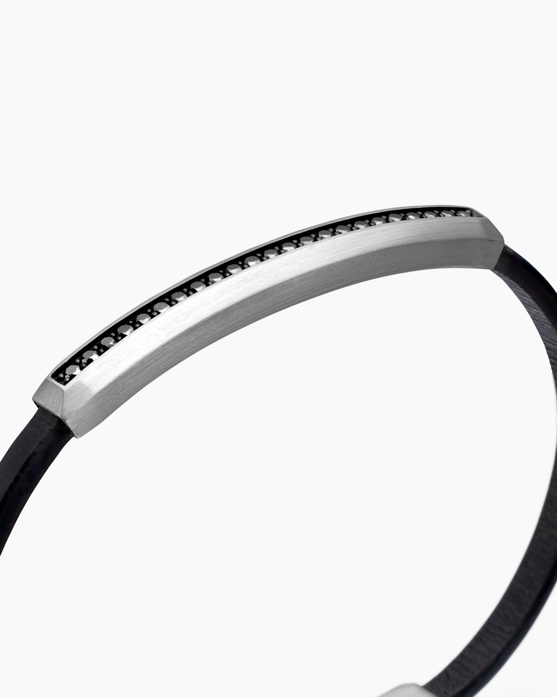 Streamline® ID Bracelet in Black Leather with Sterling Silver and Black Diamonds, 6mm