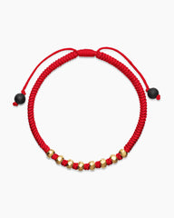 Fortune Woven Bracelet in Red Nylon with Black Onyx and 18K Yellow Gold, 5.5mm