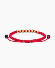Fortune Woven Bracelet in Red Nylon with Black Onyx and 18K Yellow Gold, 5.5mm