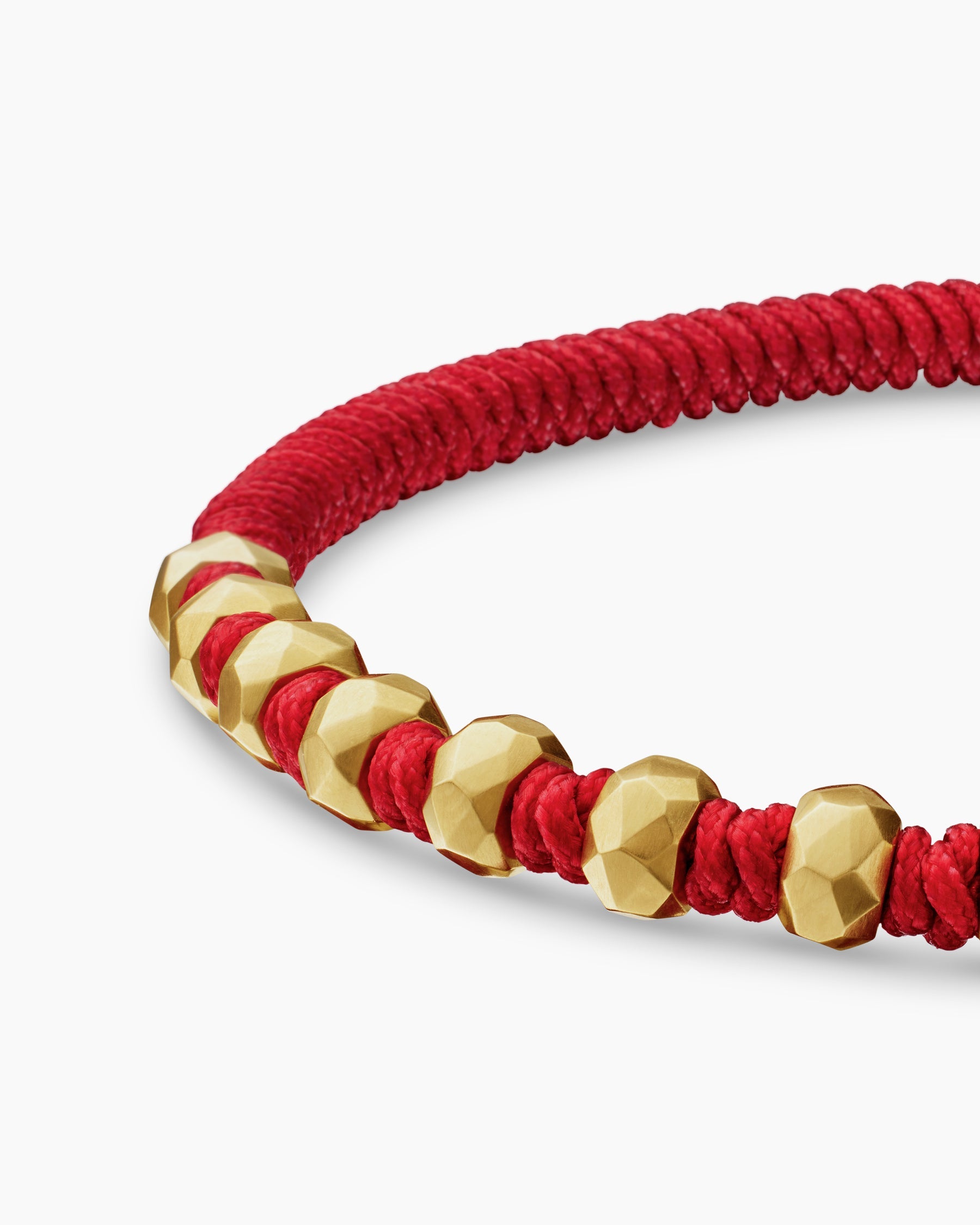 Fortune Woven Bracelet in Red Nylon with Black Onyx and 18K Yellow Gold, 5.5mm