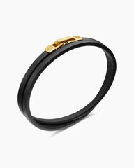 Streamline® Double Wrap Bracelet in Black Leather with 18K Yellow Gold, 5.2mm