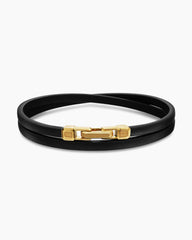 Streamline® Double Wrap Bracelet in Black Leather with 18K Yellow Gold, 5.2mm