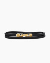 Streamline® Double Wrap Bracelet in Black Leather with 18K Yellow Gold, 5.2mm