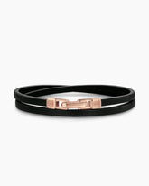 Streamline® Double Wrap Black Leather Bracelet with 18K Rose Gold, 5.2mm
