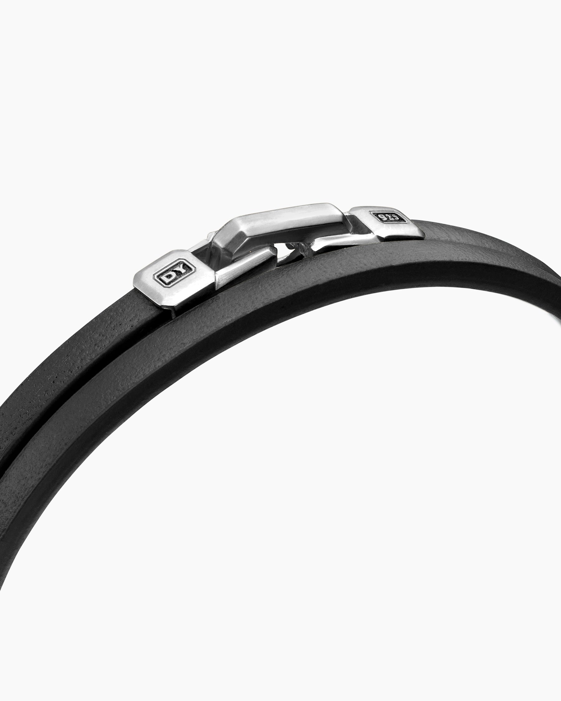 Streamline® Double Wrap Bracelet in Black Leather with Sterling Silver, 5.2mm