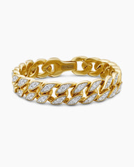 Curb Chain Bracelet in 18K Yellow Gold with Diamonds, 14.5mm